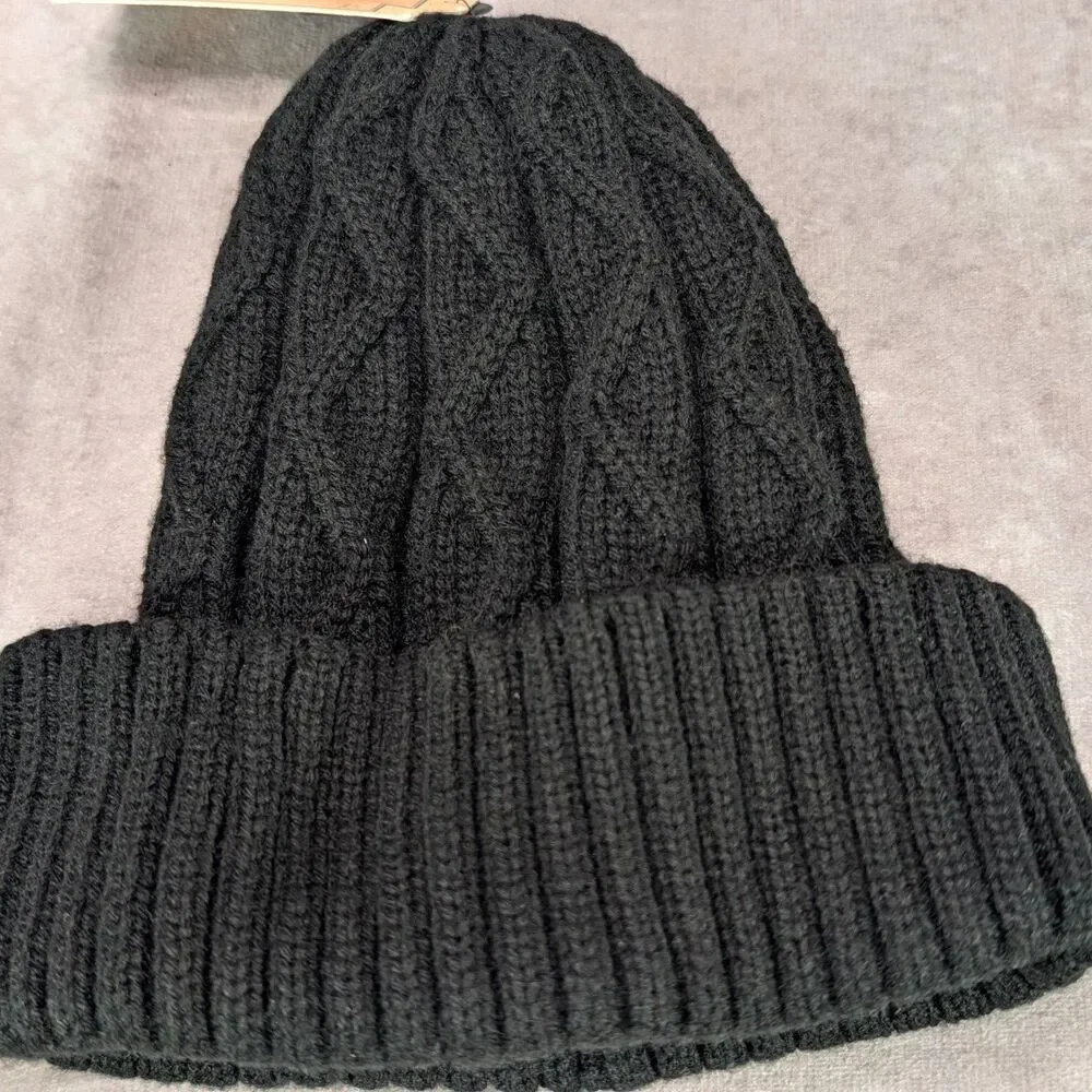 Urban Pipeline Black Cable Beanie Hat Ribbed Knit Cuff NWT One Size YUP53CW05